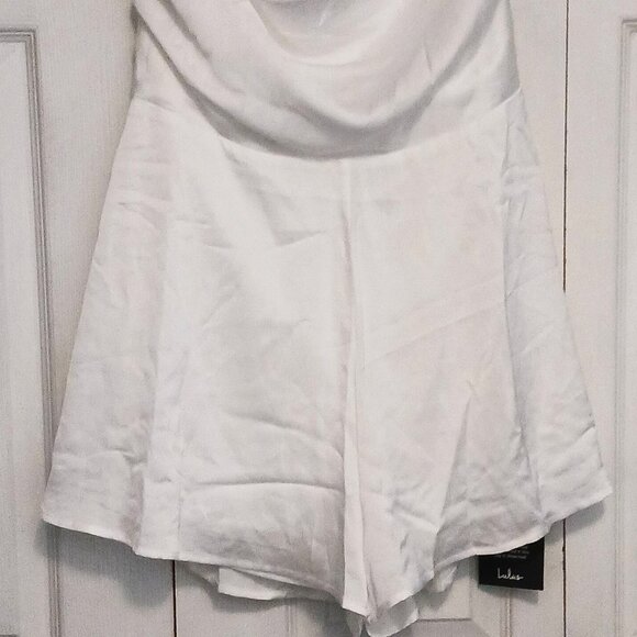 NEW‎ Lulus Likely Lover Ivory Satin Asymmetrical Cowl Neck Romper 2" Inseam XL - Picture 8 of 16